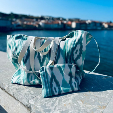 Totebag XL + neceser OCEAN resinada personalizable - mint