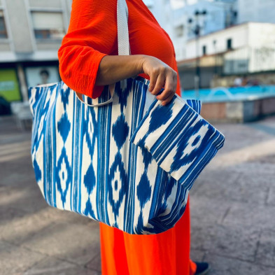 Totebag XL + neceser OCEAN resinada personalizable - azul