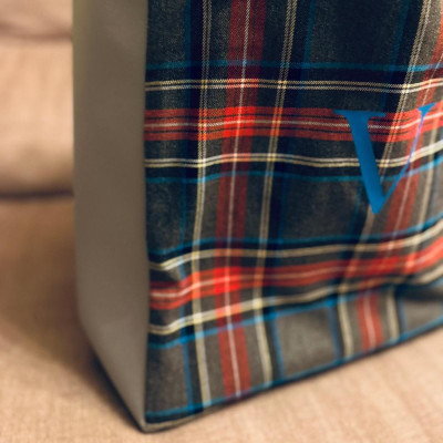 Totebag TARTAN + polipiel gris - personalizable