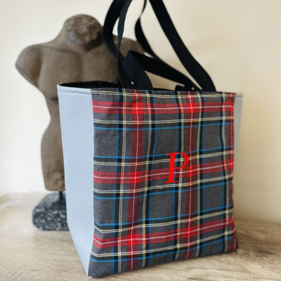 Totebag TARTAN + polipiel gris - personalizable