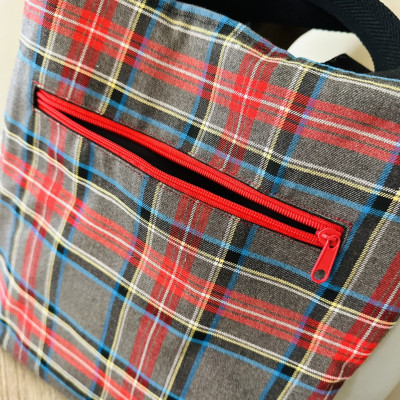 Totebag TARTAN + polipiel gris - personalizable