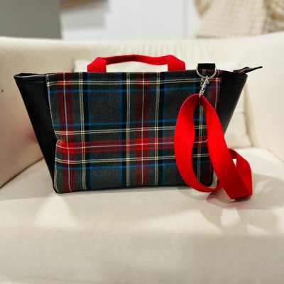 Bolso pocket TARTAN gris + polipiel negro - personalizable