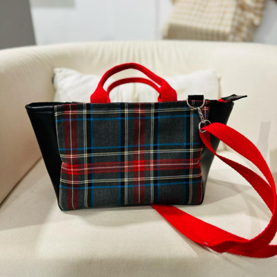 Bolso pocket TARTAN gris + polipiel negro - personalizable