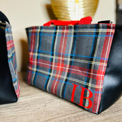 Bolso pocket TARTAN gris + polipiel negro - personalizable