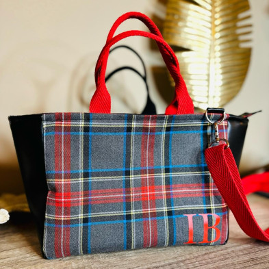 Bolso pocket TARTAN gris + polipiel negro - personalizable