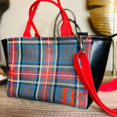 Bolso pocket TARTAN gris + polipiel negro - personalizable