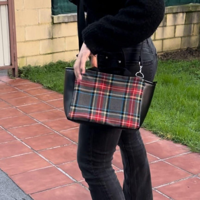 Bolso pocket TARTAN gris + polipiel negro - personalizable