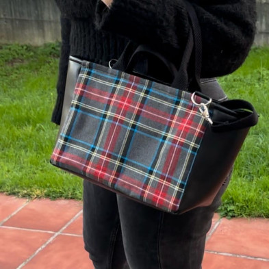 Bolso pocket TARTAN gris + polipiel negro - personalizable