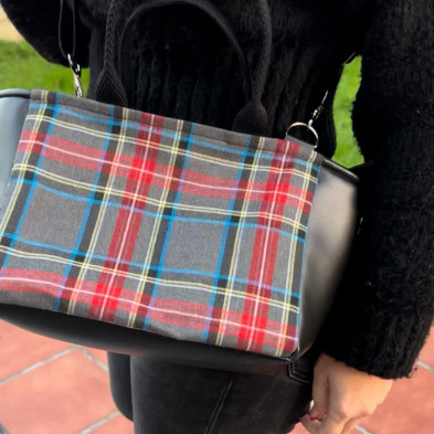 Bolso pocket TARTAN gris + polipiel negro - personalizable