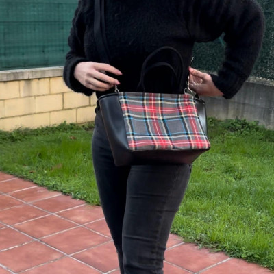 Bolso pocket TARTAN gris + polipiel negro - personalizable