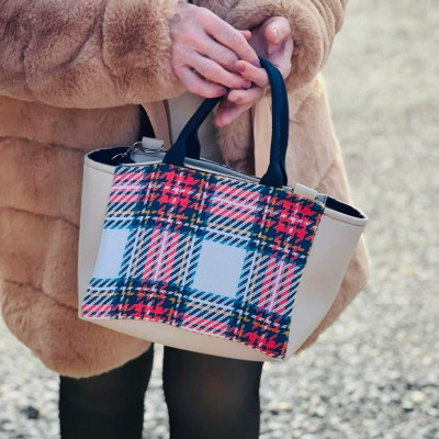 Bolso pocket TARTAN coral + polipiel beig - personalizable