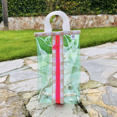 Neceser PVC impermeable verde con vichy beig
