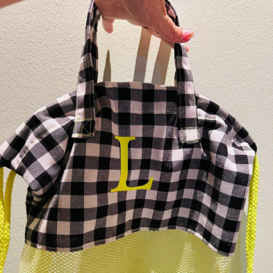 Mochila - bolsa MESH amarillo flúor + vichy negro