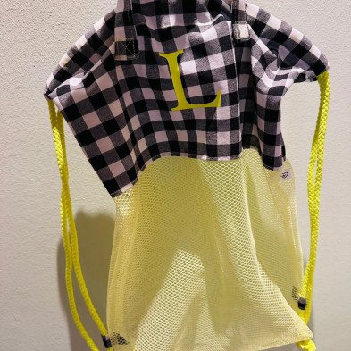 Mochila - bolsa MESH amarillo flúor + vichy negro