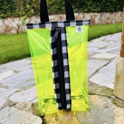 Neceser XL PVC impermeable amarillo flúor + vichy negro