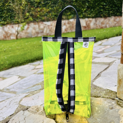Neceser XL PVC impermeable amarillo flúor + vichy negro